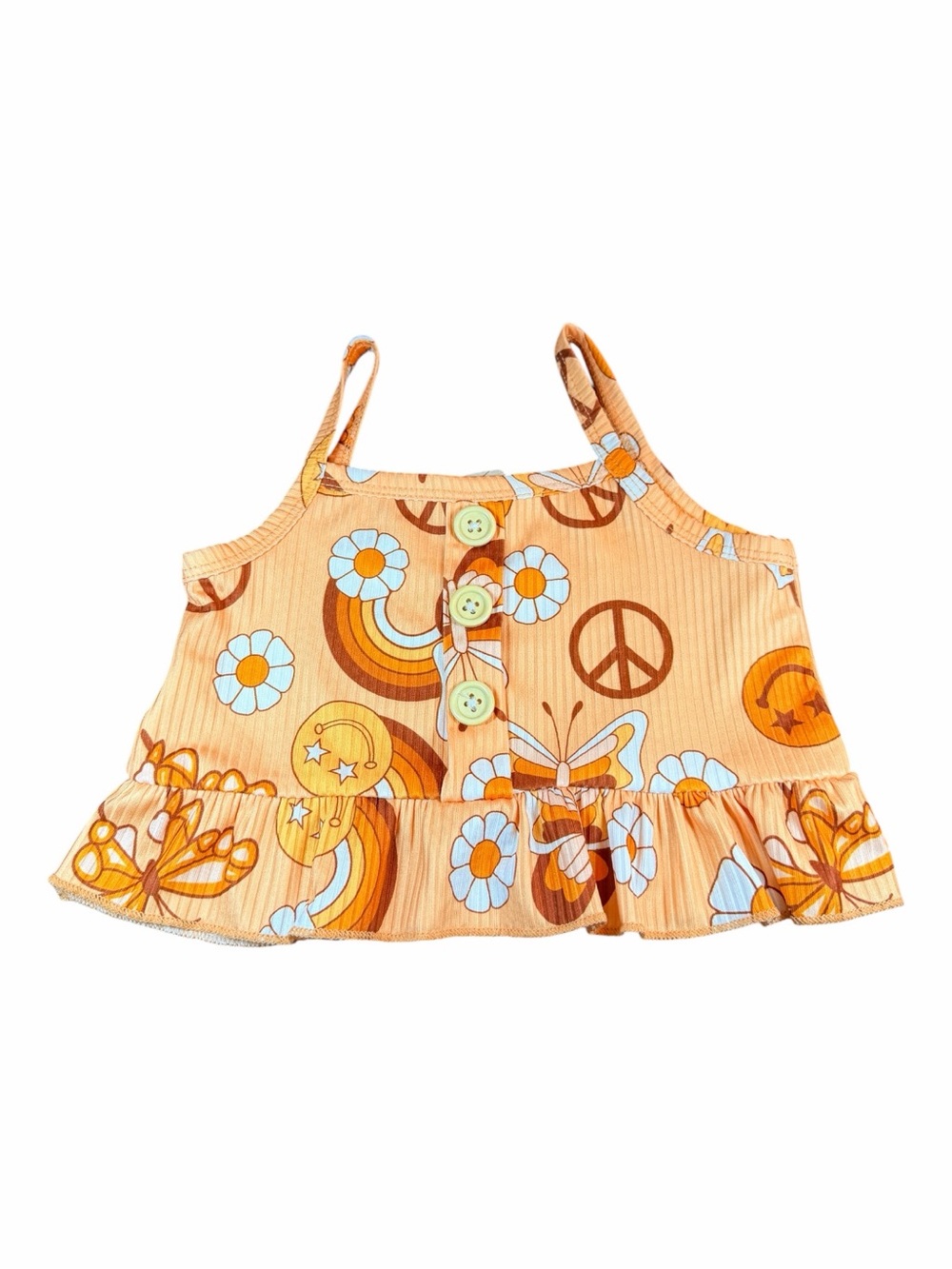 3T Toddler Orange Flower & Peace Sign Ruffle Tank Top